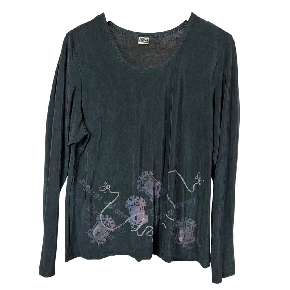 Bluefish Black Metallic Top Scoop Neck Long Sleeve Womens XL / XXL USA